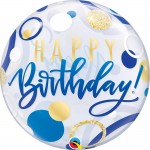 Bubble Μονό Happy Birthday Blue & Gold Dots 56εκ