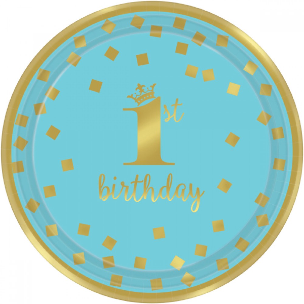 Πιάτα χάρτινα 1st Birthday  Blue & Gold 17.7 cm /8 τεμ