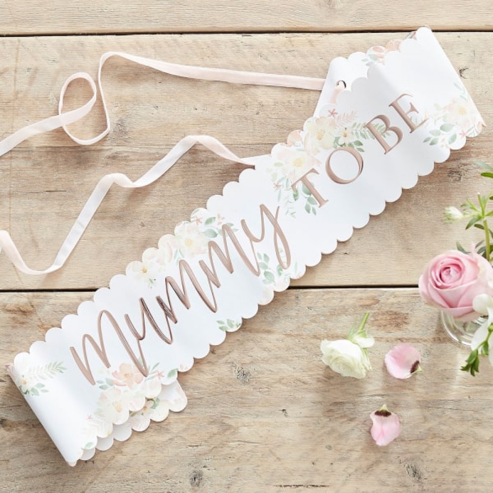 Κορδέλα Ροζ Χρυσό με λουλούδια Mummy To Be Baby Shower