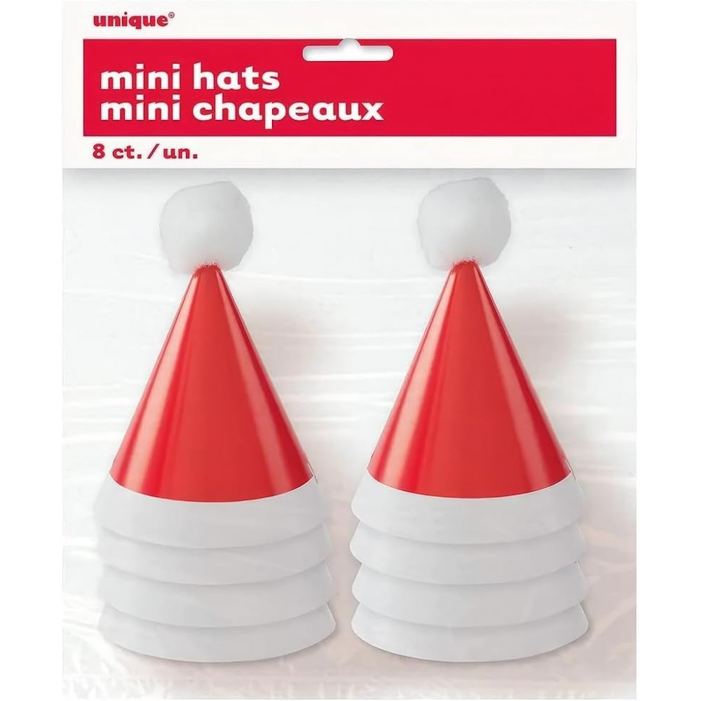 Καπελάκια Άγιος Βασίλης Mini Christmas Hat with Pompoms / 8 τμχ