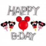 Σετ μπαλονιών Happy Bday ασημί Mickey Mouse (7 τεμ)