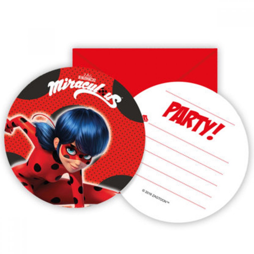 Προσκλήσεις πάρτυ με Φάκελο Miraculous Ladybug (6 τεμ)